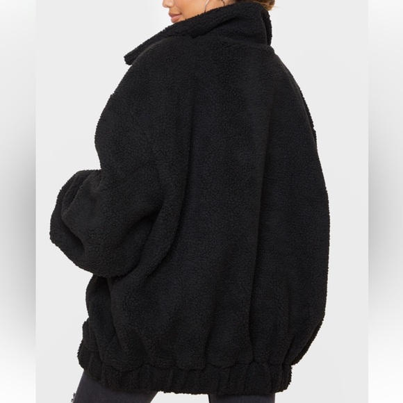 Black oversized borg pocket front coat - Picture 6 of 6
